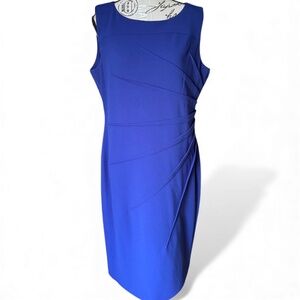 Calvin Klein Cobalt Blue Sheath Dress – Pleated Side Detail Size 14